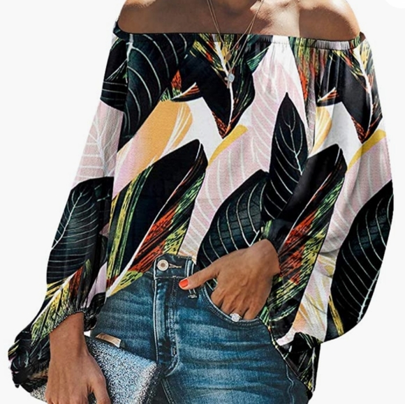 ⭐HP⭐ Botanical Leaf Print Off The Shoulder Blouse - Picture 10 of 10